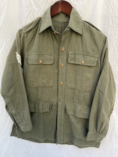 40's Vintage British Indian Army Bush Jacket Olive (Size : Approx XS~S)