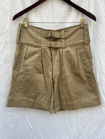 40's~ Vintage British Army Tailor Made? Front Double Buckle  Khaki Drill Shorts (SIZE : W~32)