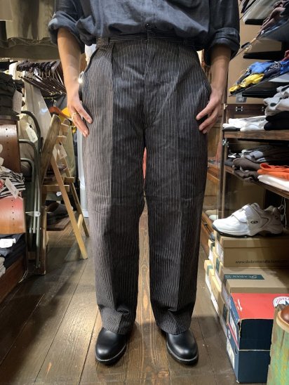 40-50's Vintage Dead Stock French Cotton Stripe Work Trousers