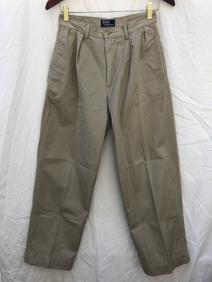 <img class='new_mark_img1' src='https://img.shop-pro.jp/img/new/icons50.gif' style='border:none;display:inline;margin:0px;padding:0px;width:auto;' />Old Ralph Lauren Pleated Front Chino Trousers Made in USA Khaki  (Size: approx 29×26)