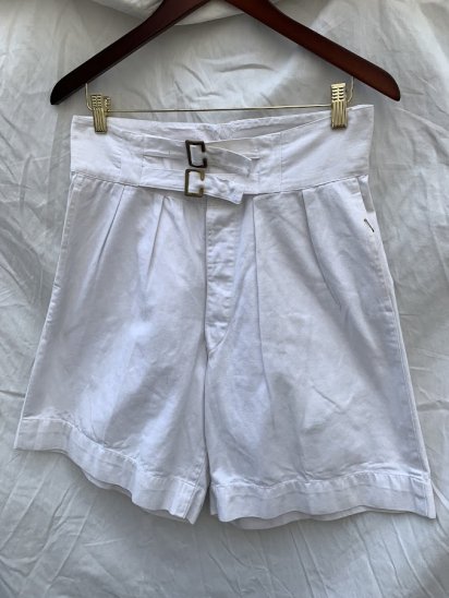 40-50's Vintage Royal Navy Front W Buckle White Drill Shorts (Size : W31)