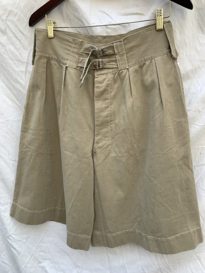 40-50's Vintage British Army Khaki Drill Double Buckle Shorts   (Size : W32)