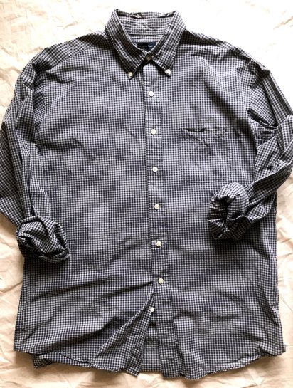 <img class='new_mark_img1' src='https://img.shop-pro.jp/img/new/icons50.gif' style='border:none;display:inline;margin:0px;padding:0px;width:auto;' />00's Old Brooks Brothers Cotton Flannel BD Shirts / Navy x Grey Gingham Check (Size : L)