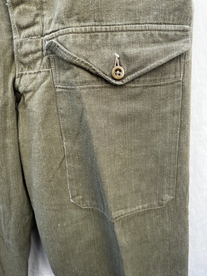 50-60's Vintage British Army Overalls Green Denim Trousers with Braces（Size  :36×30) - ILLMINATE Official Online Shop