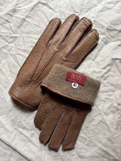 DENTS Made in England Peccary Leather × Cashmere Lining Gloves with Button