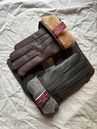 DENTS Made in England Deerskin Leather × Rabbit Fur Lining Gloves
