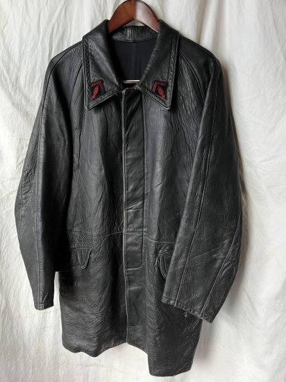 60-70's Vintage French Fireman Leather Jacket (Size : approx L)