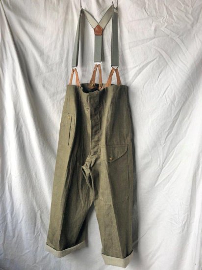 Dead Stock 50's~ Vintage British Army Green Denim Over Trousers with BracesSize : 4125)