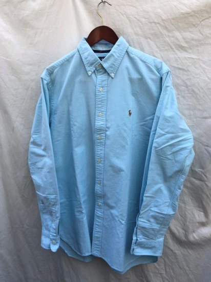 Old Ralph Lauren Light Blue Oxford Button Down Shirts with Side Gazette (Size : L)