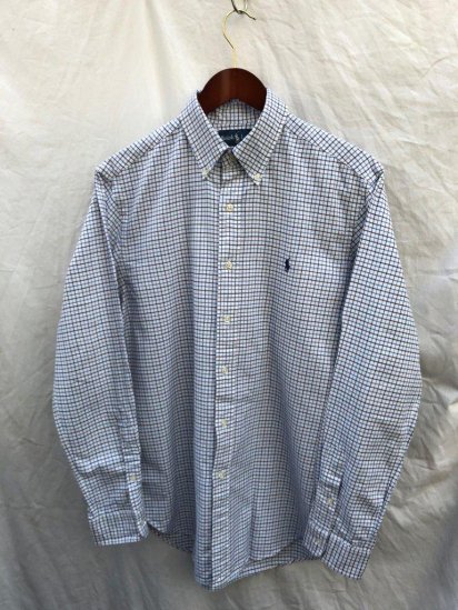 Old Ralph Lauren BlueNavyWhite Graph Check Oxford Button Down Shirts (Size : M)
