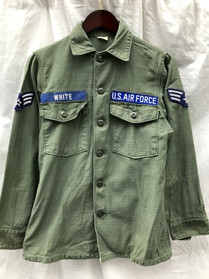 60-70's Vintage US Army OG-107 Cotton Sateen Utility Shirts With Patch / 8