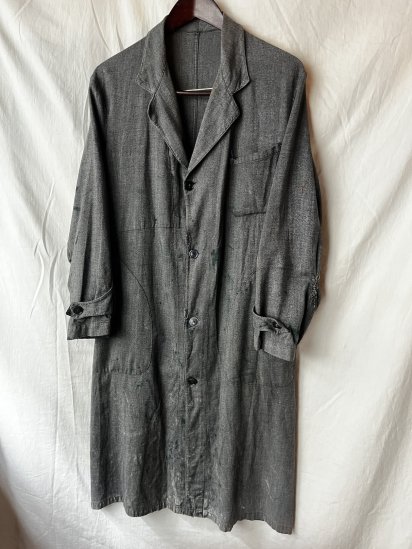 50's Vintage Black Chambray Atelier Coat Nice Aging (Size : approx S~M)