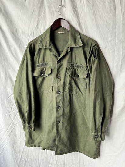60-70's Vintage US Army OG-107 Cotton Sateen Utility Shirts With Patch / 10