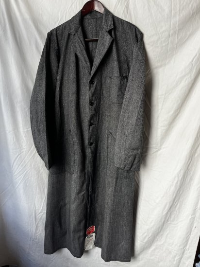 Dead Stock ~50's Vintage French Work Salt & Pepper Black Chambray Atelier Coat / 1 (Size : approx L)