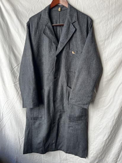 Dead Stock ~50's Vintage French Work Salt & Pepper Black Chambray Atelier Coat / 2 (Size : approx M)