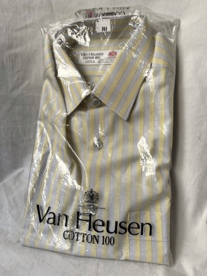 80's Dead Stock Van Heusen Regular Collar Shirt Made in England (Size : 14 1/2) / Yellow Stripe