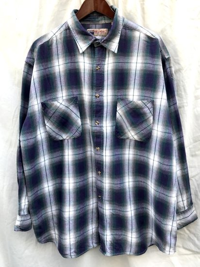 90~00's Vintage BIG MAC Cotton Flannel Ombre Check Work Shirt (Size : XXL)