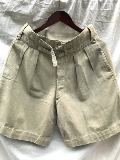 40's Vintage British indian Army Front W Buckle Khaki Drill Shorts (Size : ~W31)