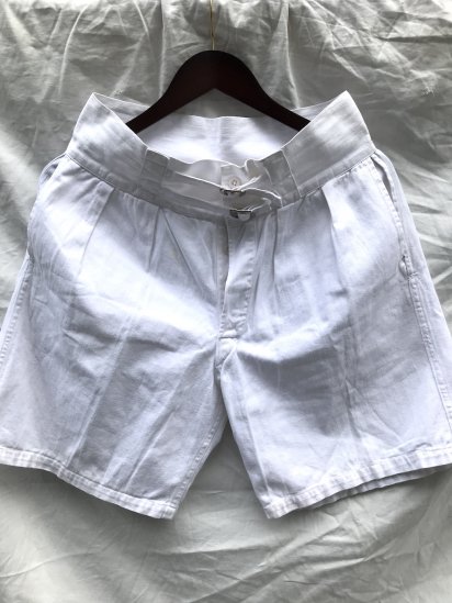 50-60's Vintage British Army Type Front W Buckle White Drill Shorts (Size : ~W32)