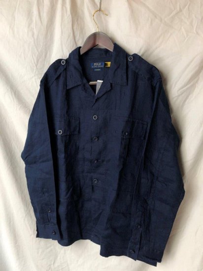 <img class='new_mark_img1' src='https://img.shop-pro.jp/img/new/icons50.gif' style='border:none;display:inline;margin:0px;padding:0px;width:auto;' />POLO Ralph Lauren 100% Linen Safari Jacket (SIZE : L) / Navy