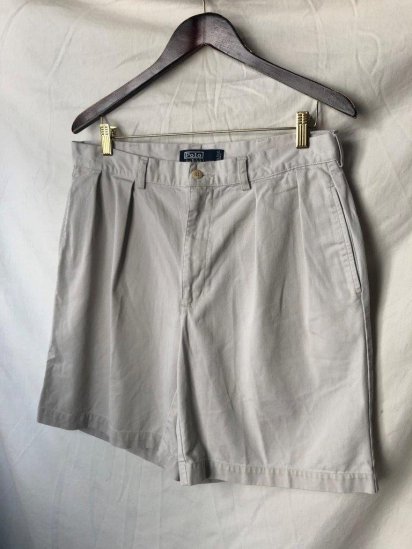 Old Ralph Lauren 2 Pleated Front Chino Shorts Made in Mexico (Size : W35) / Natural