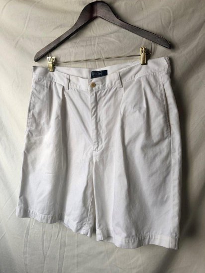 Old Ralph Lauren 2 Pleated Front Chino Shorts (Size : W36) / White