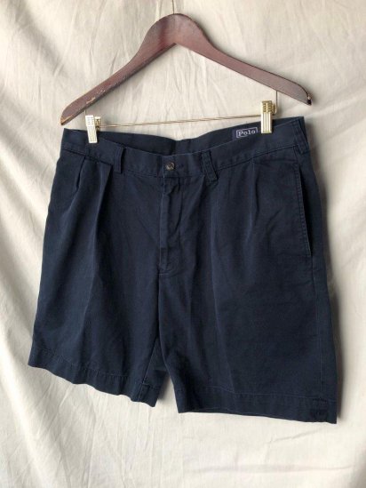Old Ralph Lauren 2 Pleated Front Chino Shorts (Size : approx W36) / Navy