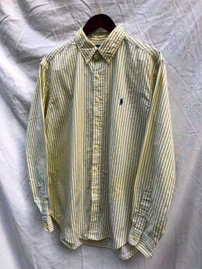 Old Ralph Lauren Pinpoint Oxford BD Shirt (Size : L) / Yellow Stripe