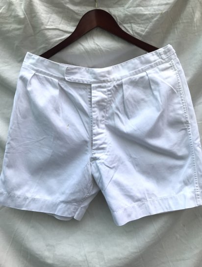 60's Vintage Royal Navy White Drill Tropical Shorts (Size : approx W35)