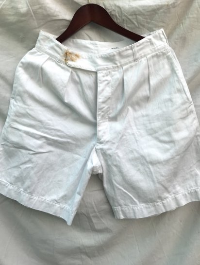 50's Vintage Royal Navy White Drill Tropical Shorts (Size : approx W30)