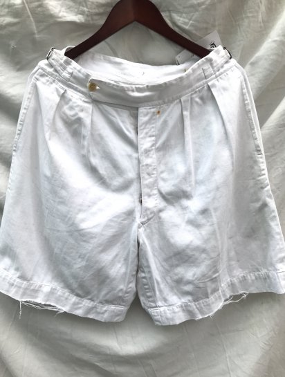 40's Vintage Royal Navy Tailor Made White Drill Tropical Shorts (Size : approx W32)