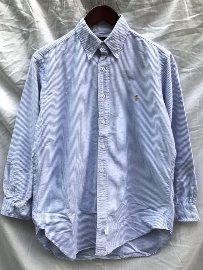 Old Ralph Lauren Candy Stripe Oxford BD Shirt (Size : 15H) / Blue