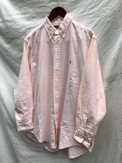 Old Ralph Lauren Candy Stripe Oxford BD Shirt (Size : 16H) / Salmon Pink