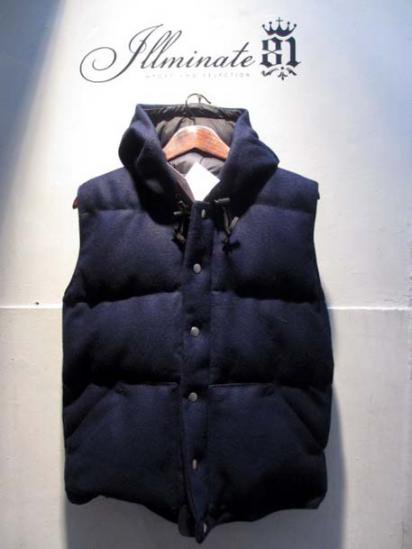Crescent Down Works Melton Wool Italian Vest with Hood Navy