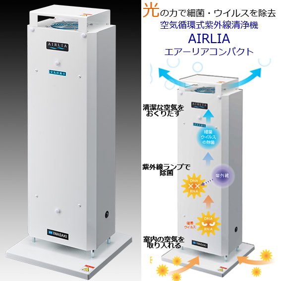 新型コロナウイルス不活化確認「エアーリアコンパクト（岩崎電気）」【即納　セール中！】紫外線ランプで室内の浮遊菌を除去