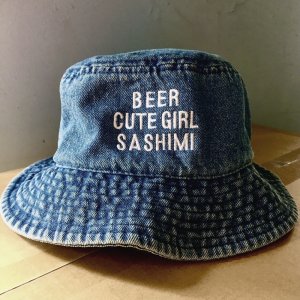 (L-014)BEER CUTE GIRL SASHIMI Denim Bucket Hat 
