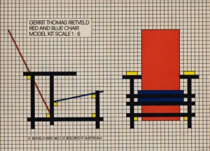 Gerrit Thomas Rietveld : red and blue chair model kit, scale 1:6 