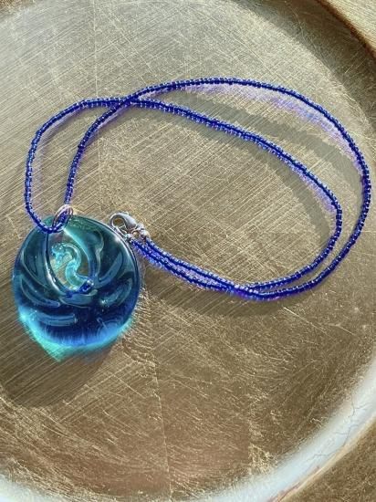 アールデコ　ミラーグラス　ミラーガラス　ブルー　アンティーク　ネックレス murano glass ガラスネックレス ブルー ミラノガラス - メルカリ