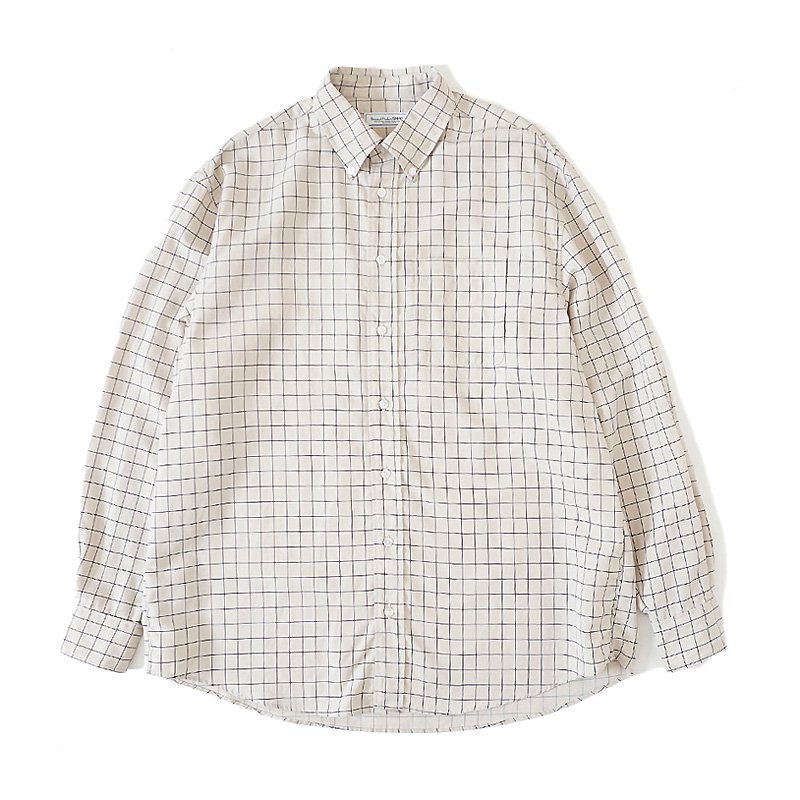 LINEN WINDOWPANE CHECK B.D L/S SHIRT - 【MODERATE GENERALLY