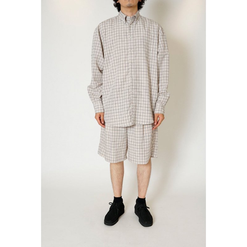 LINEN WINDOWPANE CHECK B.D L/S SHIRT - 【MODERATE GENERALLY