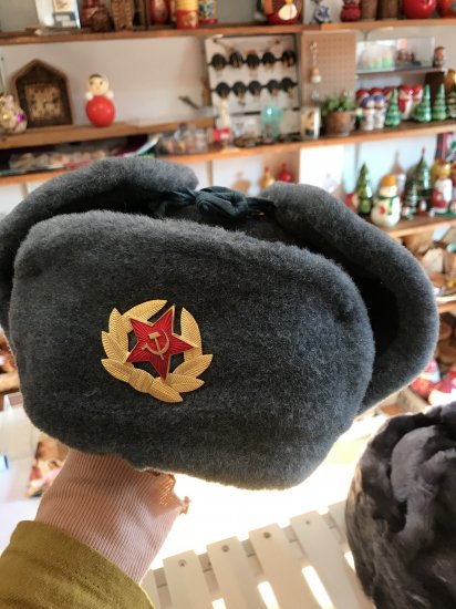 Ушанка 「ウシャンカ帽子」 アンティーク1990年製 ソ連バッジ付き