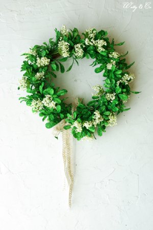 リース Green Wreath Ribbon ( 壁掛け 人工観葉植物 フェイクグリーン