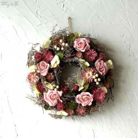 リース Mauve Pink Wreath ドライフラワー 壁掛け 花 おしゃれ 玄関飾り 壁飾り オーナメント インテリア雑貨 Wutty Co