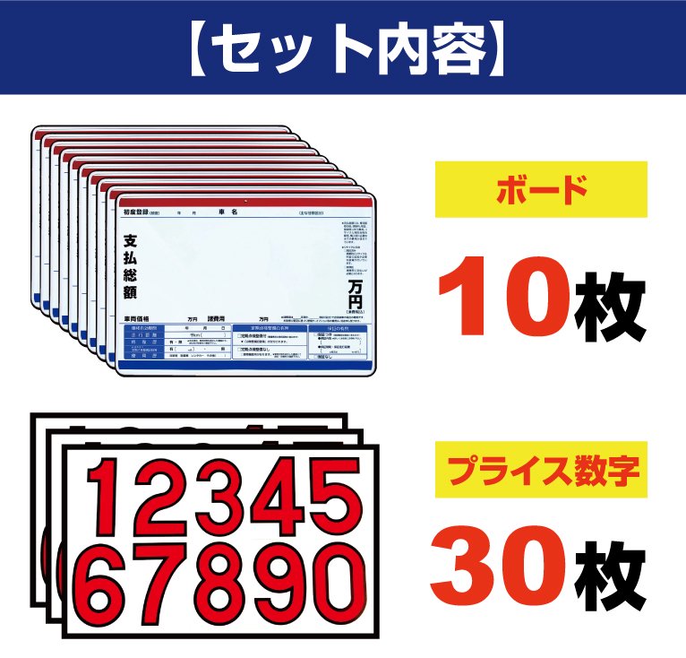 総額表示対応】プライスボード(ボード10枚＋数字30枚セット)EP2N - 【株式会社イプラ】自動車業界の販売促進なら☆タイツ社長のこちら販売促進課！（旧社名  愛媛企画）