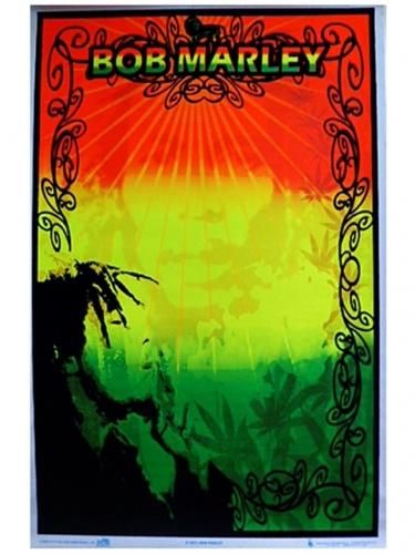 Bob Marleyポスター（スモーキング リーフ柄）蛍光塗料プリント
