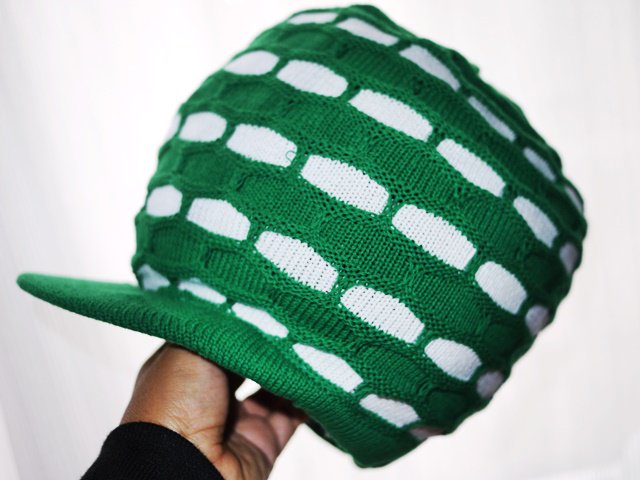ドレッドヘア用 コットンニットつば付き帽子 ブロック編み （L~XL）白 