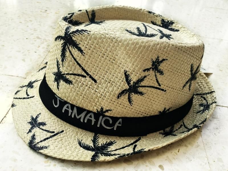 ストローハット クリーム ヤシの木 JAMAICA柄 - REGGAE MART