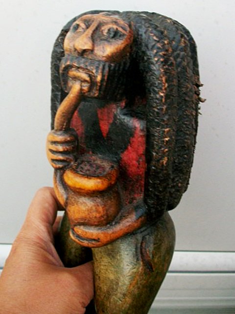 ジャマイカ レゲエ ラスタマン 木彫り オブジェ パイプ 大麻柄-
