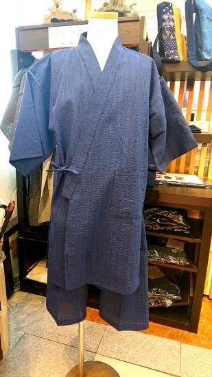 ロング甚平 みじん格子 紺 グレー 作務衣通販専門店 藤衣 ふじごろも ロング甚平 みじん格子 紺 グレー 作務衣通販専門店 藤衣 ふじごろも