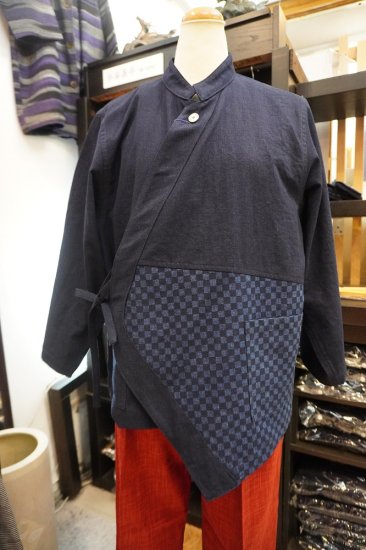 藍染め切替作務衣（11702）市松柄 - 作務衣通販専門店 | 藤衣[ふじごろも]